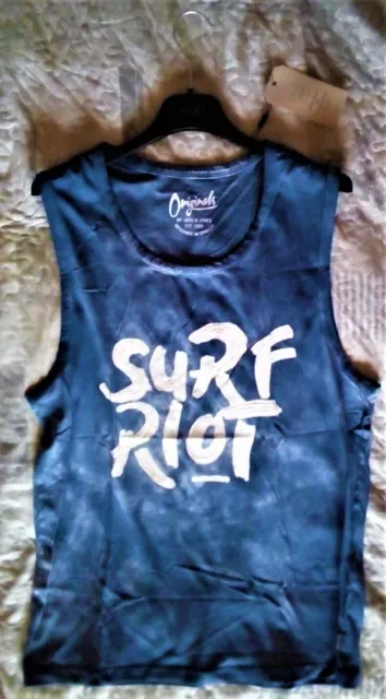 T-Shirt Smanicata Da Uomo Jack & Jones Originals Surf Riot Cotone Blu Tg L Nuova