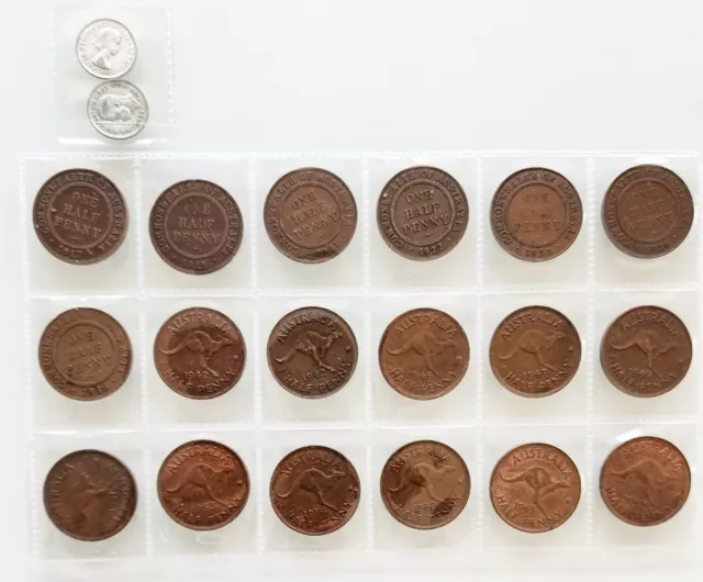 Australian halfpenny set 18 coins 1917-64 All different Date *Free 2 Threepence*