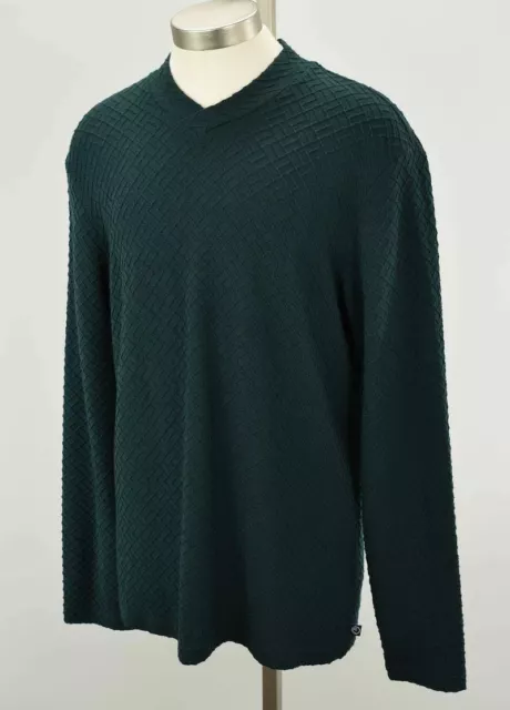 ARMANI COLLEZIONI Mens Green Textured Geometric V Neck Sweater Shirt XXL NWT