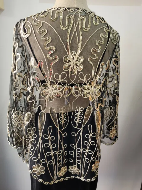 Damenjacke Gold Kleid Bedecken Perlen Blazer Spitze Jacken Bekleidung 1920'S 3