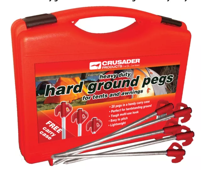 Crusader Orange Top Heavy Duty Hard Ground Tent/Awning Peg Set (20 pegs)