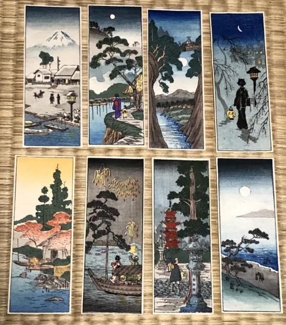 Wood block Print 8 Lot Made in Japan 11.5x4.5cm Made In 1928-35 Artist Unknown