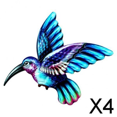 4X Décoration Murale Colibri Suspendu Pour Jardin Intérieur Extérieur Bleu 