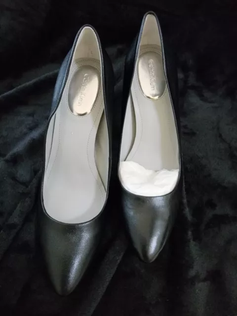 Calvin Klein Simone Black Leather High Heel Womens Pumps Sz 9M E3581 READ Descr 2