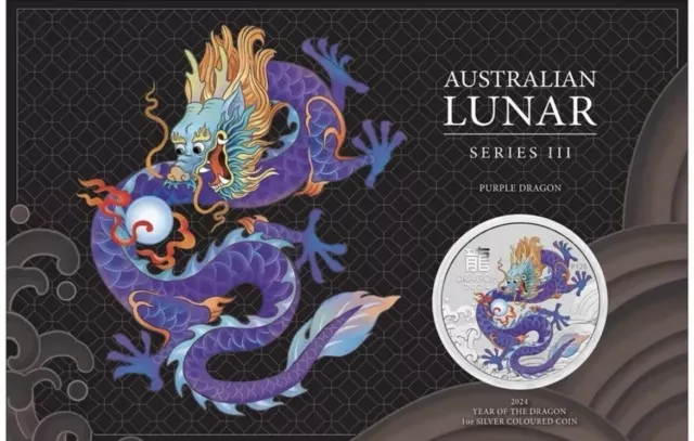 AUSTRALIA • 2024 • Lunar Series III Year of the Dragon 1oz Silver Purple $1