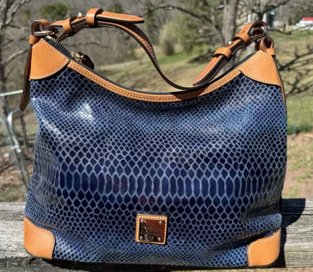 Vintage Dooney & Bourke Navy Snakeskin Leather Erica Hobo Shoulder Bag BS479 NV