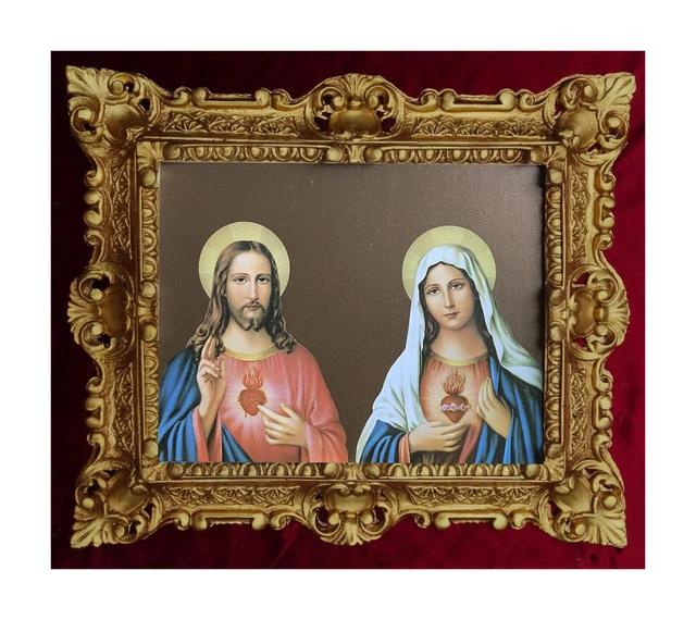 Cadre religieux en bois Vierge Marie et Sainte Bernadette argentées 11