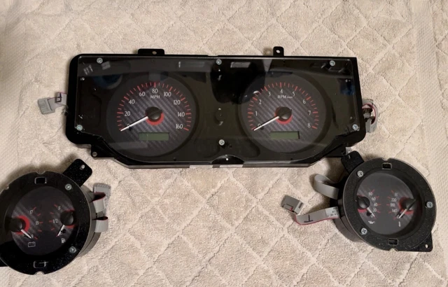 Dakota Digital 69 70 Ford Mustang Analog Gauges Carbon Fiber Red VHX-69F-MUS-C-R