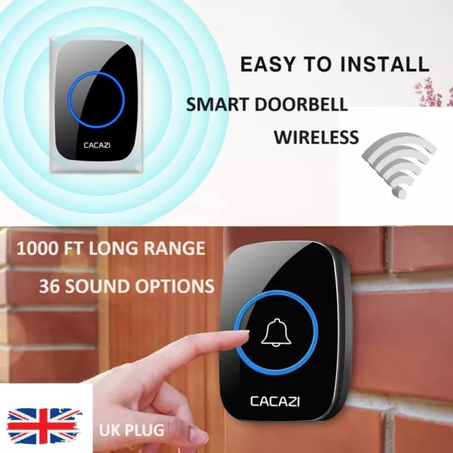 Wireless Doorbell Plug in Cordless Home Office Waterproof Range Door Bells Kit