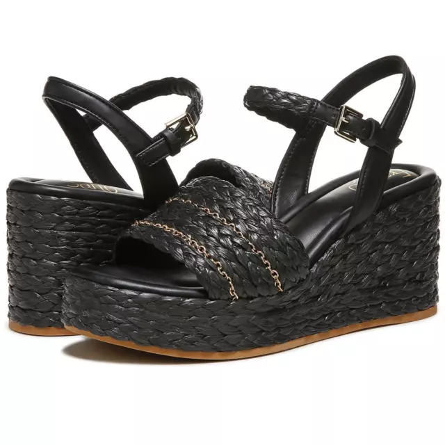 Franco Sarto Womens Peachy Raffia Faux Leather Wedge Sandals Shoes BHFO 6910