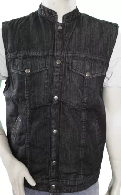 Men's Son Of Anarchy Black Denim Motorcycle Vest 2 Gun Pockets Inside