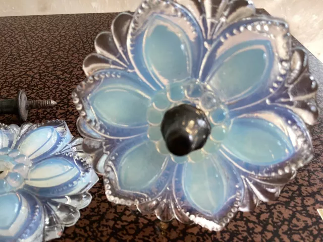 Antique Victorian 2 Pc Opalescent Sandwich Glass Curtain Tie Backs & Hardware