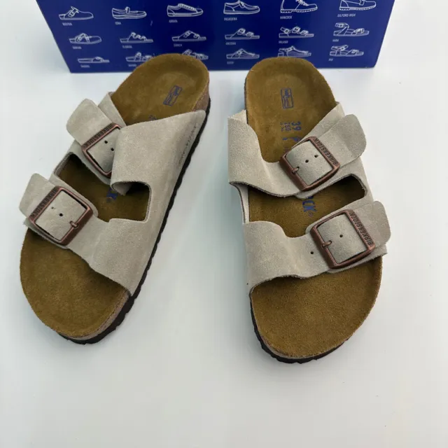 Birkenstock Arizona Taupe Suede Leather Soft Footbed Women’s Sandal with Box