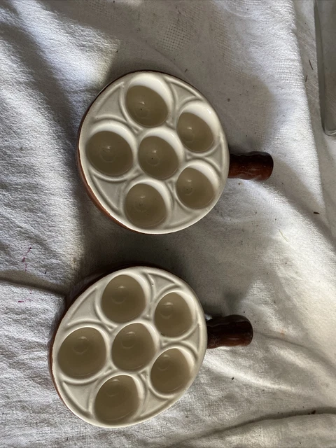 Visiodirect Lot De 6 Poêlons à Escargots En Porcelaine 6 Trous - Plat De Service Rustique 12x3,5cm