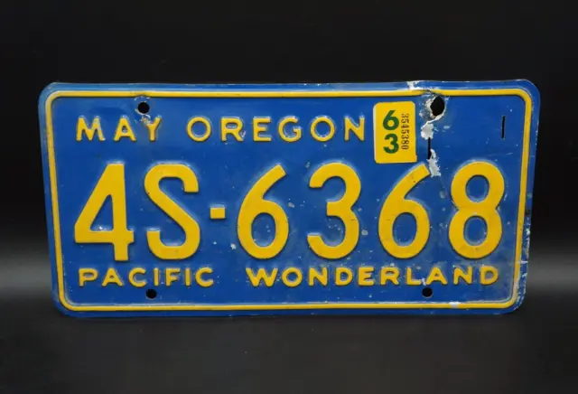 1963 OREGON License Plate PACIFIC WONDERLAND # 4S - 6368