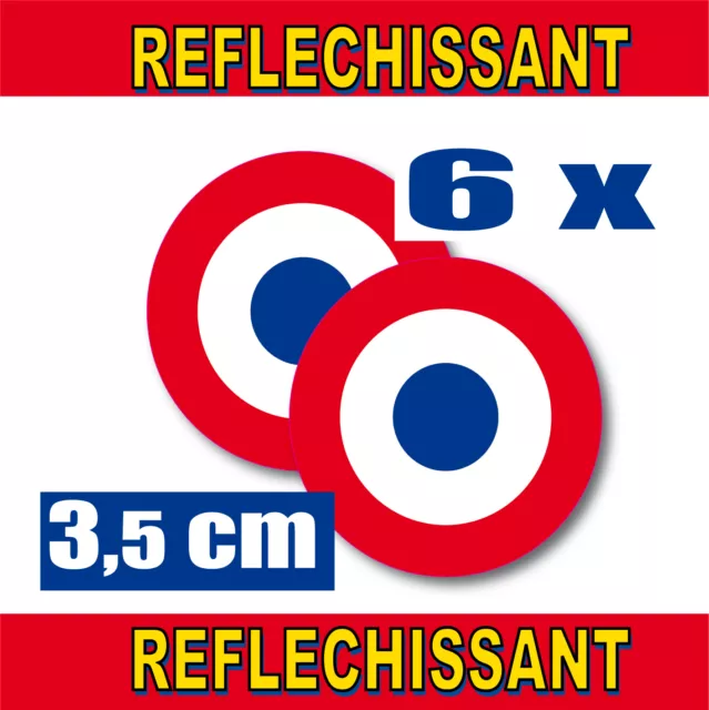 Cocarde RETRO REFLECHISSANTE FRANCE 6 stickers adhésifs rond Ø3,5cm lot de 6