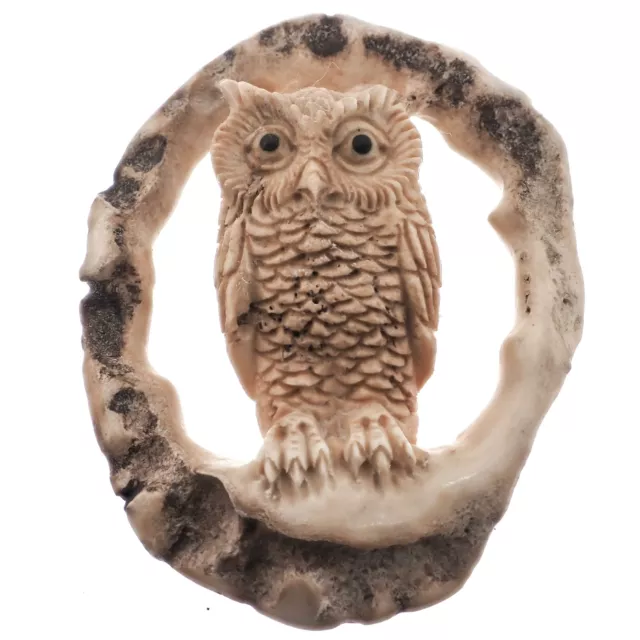 Hand Carving Owl Real Deer Burr Antler Bead Cab Cabochon, 2"