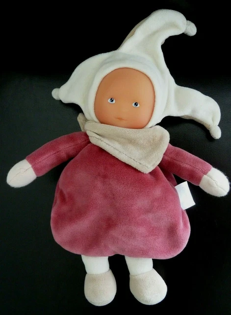 *. Doudou Peluche Corolle Poupee Fille Rose Bonnet Beige Grelot Foulard Ttbe