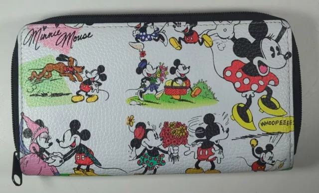 Disney Parks Retro Wallet Cartoon Mickey Minnie White Wallet Zip Clutch Purse
