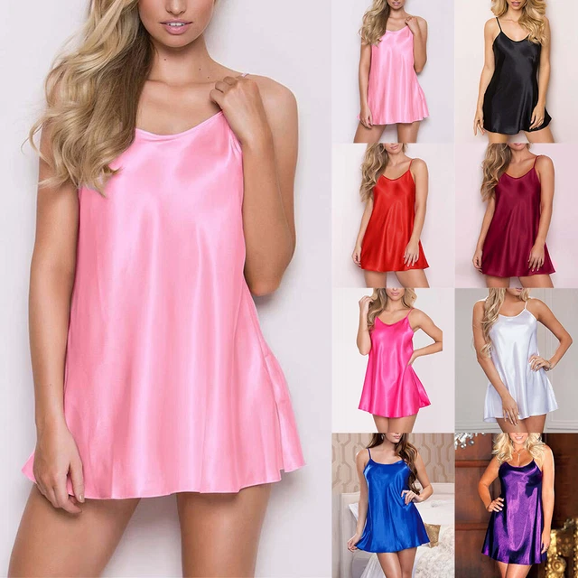 Women Sexy Silky Satin Soft Chemise Nightdress Nighty Nightwear Robe Slips Dress
