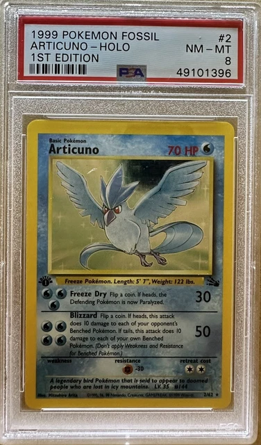PSA 8 NM-MT Articuno Fossil 1st Edition Holo Rare Pokemon Card 2/62 LP1