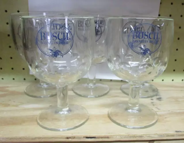 5 Vintage Busch Bavarian Beer 6" Dimple Goblets Glasses