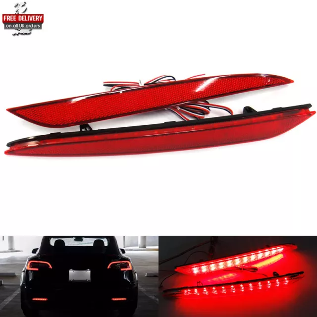 2x Red Rear Bumper Reflector LED Stop Brake Light For Tesla Model 3 12+ Model S