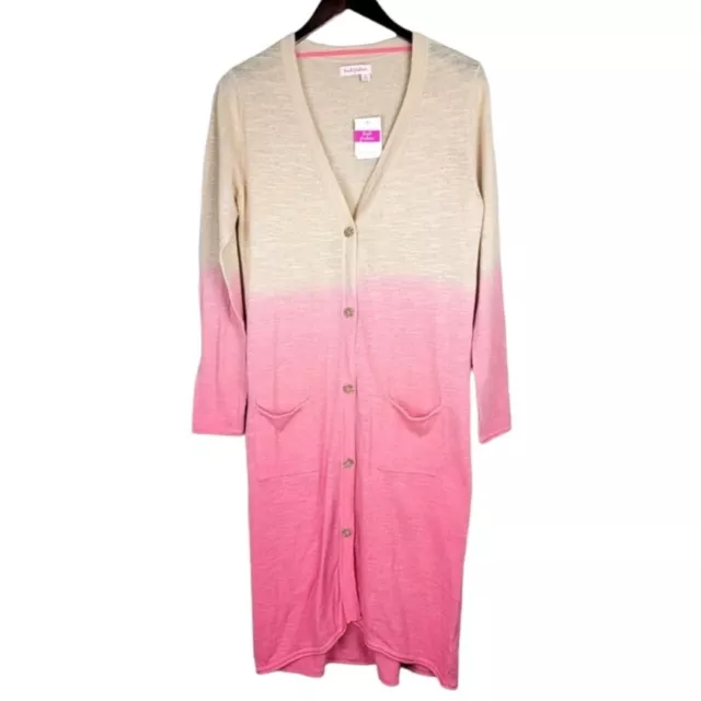 Fresh Produce Womens Cardigan Small Ombre Dip Dye Longline Button Cotton Linen