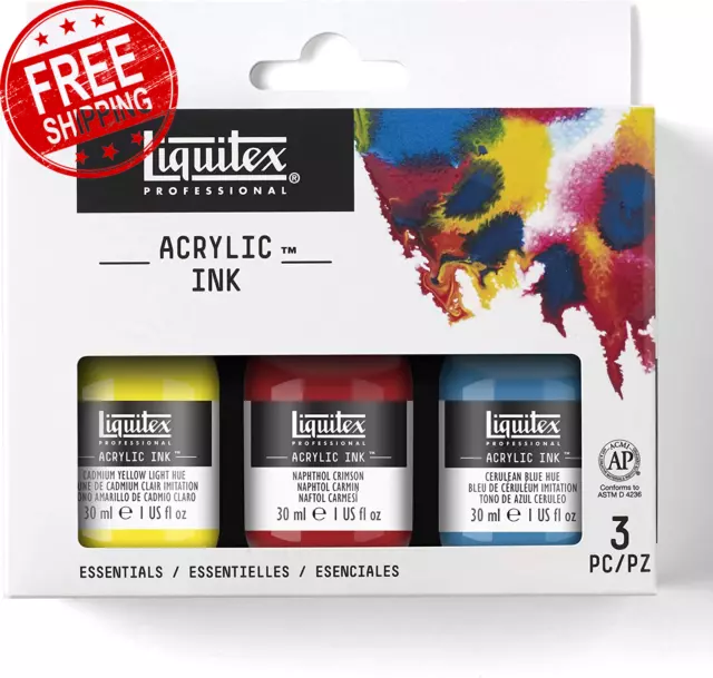 Professional Primary 30 Ml Acrylic Ink 3-Pieces Set, Multi-Color