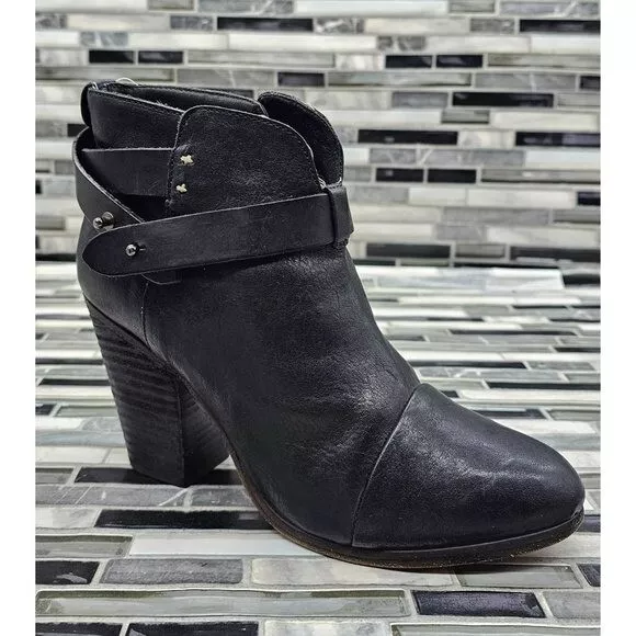 Rag & Bone Harrow Black Leather Women's Ankle Boots Size 38