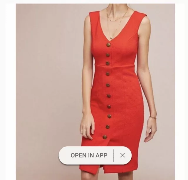 ANTHROPOLOGIE MAEVE Womens SLEEVELESS BUTTON Front DRESS L Red Knit Bodycon