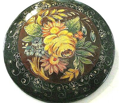 RARE Vintage Russian lacquered Beautiful Hand Painted Floral Signed Brooch USSR