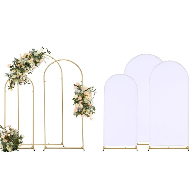 WEDDING ARCH BACKDROP Stand and Cover Set, 6.6FT/5.9FT/4.9FT, 3 Gold ...