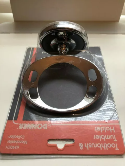 Vintage DONNER Toothbrush & Tumbler Holder Wall Mount Solid Brass Chrome Plated