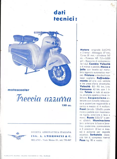 Flyer Freccia Azzurra Motoscooter 150 cc. Ambrosini Società Aeronautica anni '50 Flyer Freccia Azzurra Motoscooter 150 cc. Ambrosini Società Aeronautica anni '50