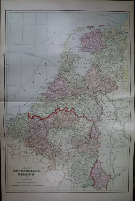 Old (Lg14x22) 1904 Cram's Atlas Map ~ NETHERLANDS & BELGIUM ~ Free S&H ~Inv#309