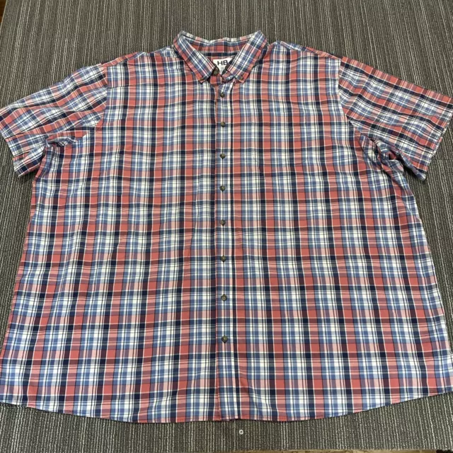 HB Harbor Bay Shirt Mens 4XLT Red Blue Plaid Casual Button UP Short Sleeve