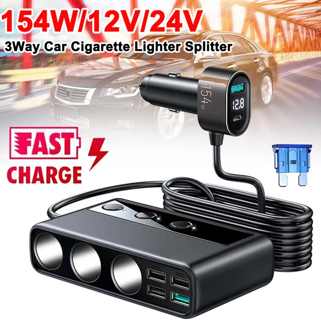 154W Auto KFZ 3-fach Verteiler 12V/24V Zigarettenanzünder 5USB Steckdose Adapter