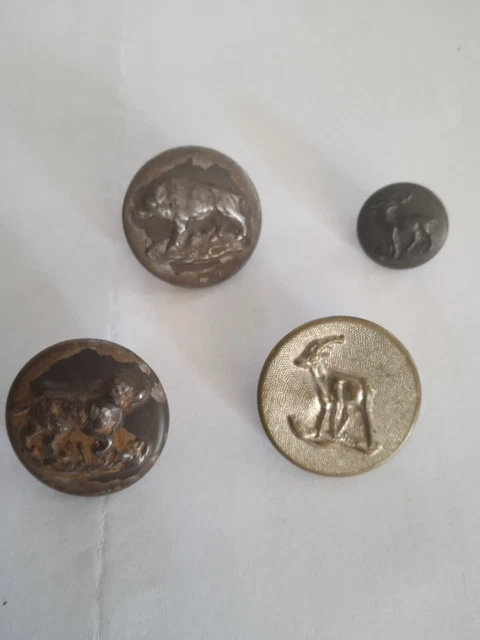 Lot de 4 boutons chasse vénerie ancien sanglier chien d'arret cerf et cheval - Collection