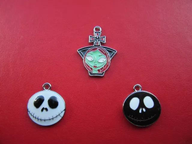 3 X Albtraum Vor Weihnachten Emaille Metall Anhänger Charms Sally Jack Skelett