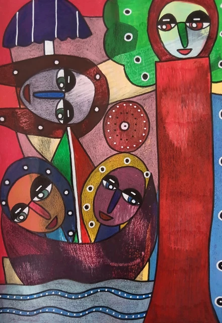 Gérard Sendrey - Œuvre Originale Art Brut 2020 'Mais Où ça?' - Mixte Signé 21x29,7 Cm