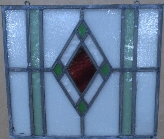 OLD ENGLISH STAINED GLASS WINDOW Unframed w Hooks Cute Diamond 16.5" x 15"