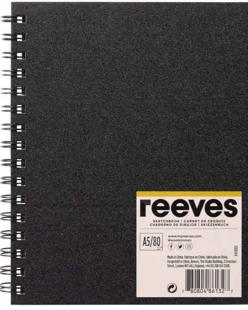 Reeves Hard Back Case Bound Sketch Book - Drawing Pad Sketching Paper -  Size A5