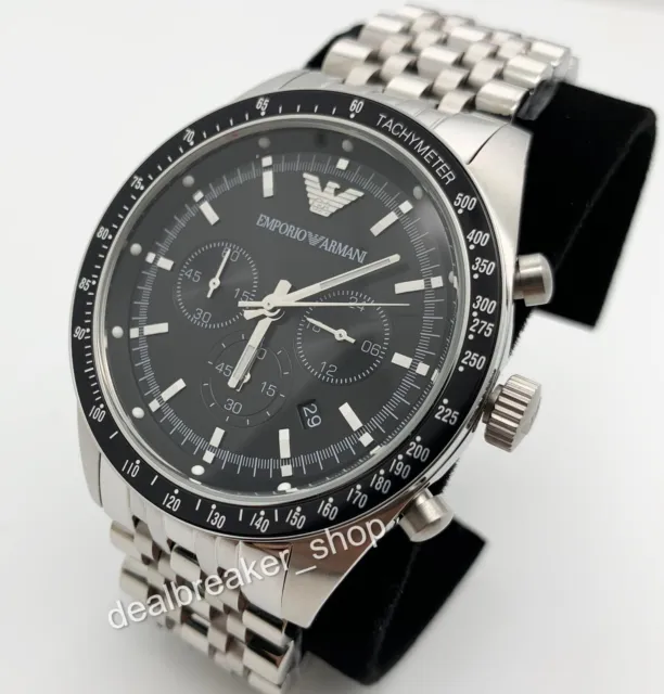 EMPORIO ARMANI AR5988 Sportivo Silver Tone Black Chronograph Dial Men's Watch