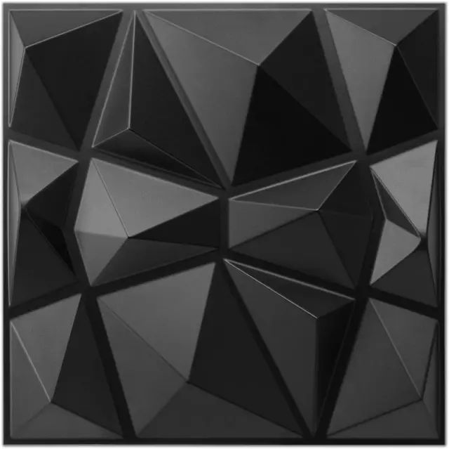 Decorative 3D Wall Panels in Diamond Design, 11.8"x11.8" Matt Black (33 Pack)