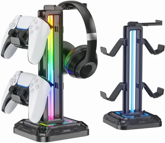 KDD RGB Headset Stand with 9 Light Modes - Gaming Controller Holder for Desk