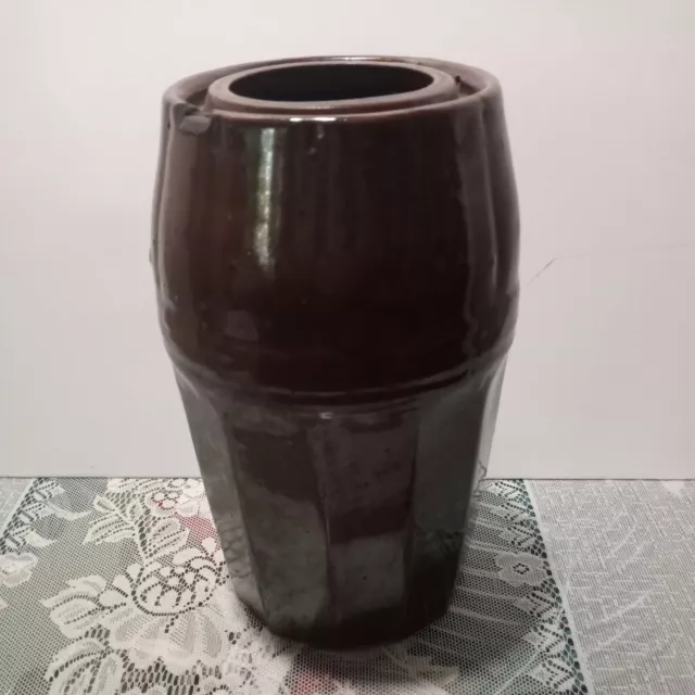 Peoria Pottery Antique Brown Crock Preserves 9" Jar Glazed Stoneware Marked VGUC