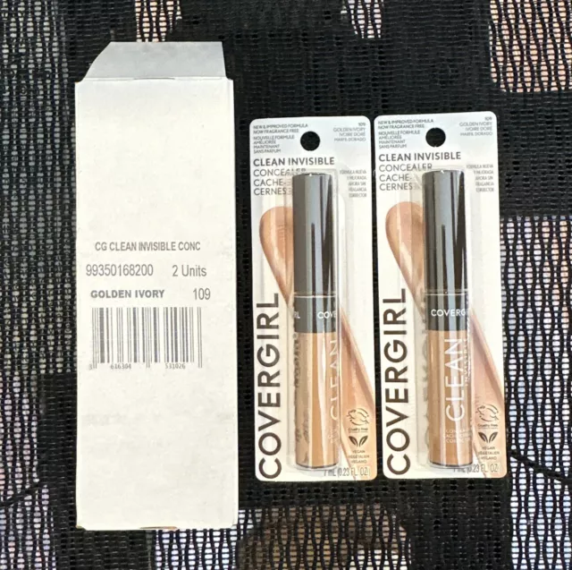 Lot of 2 - Covergirl Clean Invisible Concealer - #109 - Golden Ivory