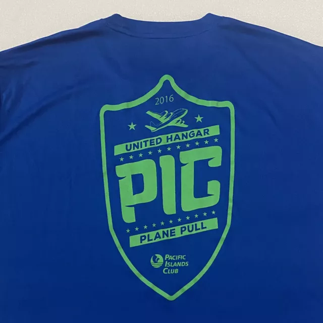 Pacific Islands Club Men's XL T-Shirt Hangar Plane Pull Guam Blue Green PreOwned