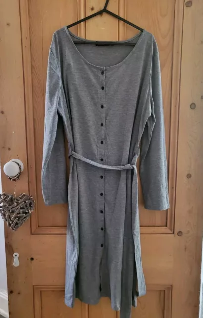 Ladies Tshirt Style Midi Grey Button Belted Dress (Size 12-14)